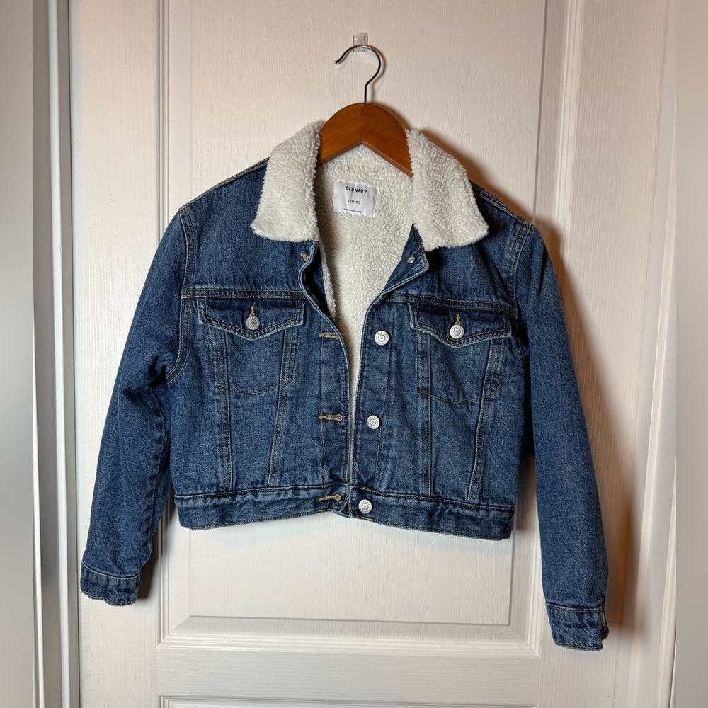 Old Navy Blue Jean Jacket Sherpa Lining Winter Coat size L (10/12) big girls - Picture 4 of 10